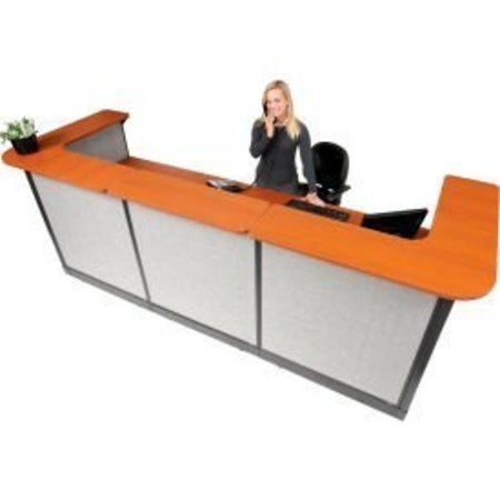 GLOBAL EQUIPMENT Interion    U-Shaped Reception Station w/Raceway 124"W x 44"D x 46"H Cherry Counter Gray Panel 249010NCG